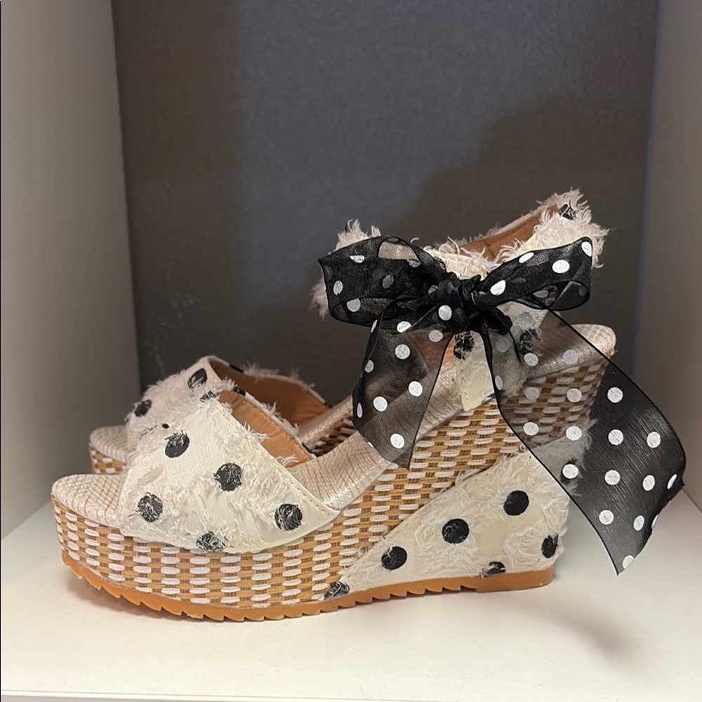 Polka Dot Wedge Sandals with Bow